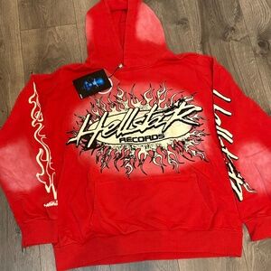 Hellstar Records Red Graphic Print Fleece Pullover Hoodie Size